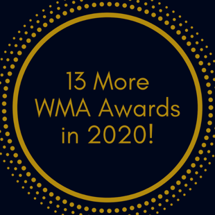 Black and gold icon, with "13 More WMA Awards in 2020!" in the middle.